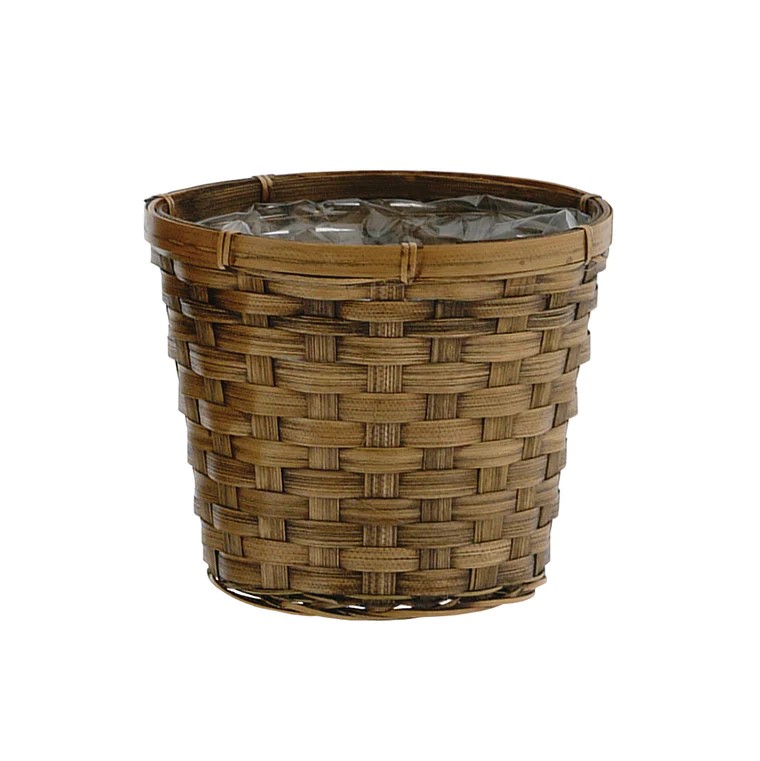 Brown Stained Bamboo Pot Cover Basket 6.5"                            