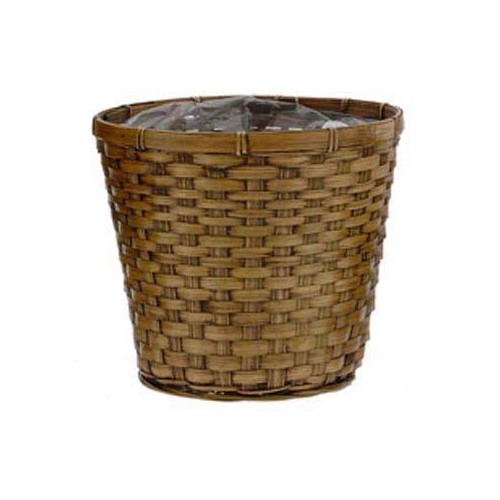 Brown Stained Bamboo Pot Cover Basket 8.5"                            