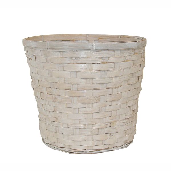 White Wash Bamboo Pot Cover Basket 10"                                