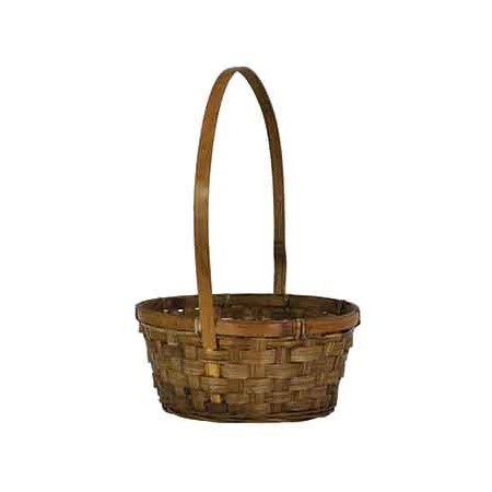 Round Brown Stained Basket W/ Handle 8.5"                             