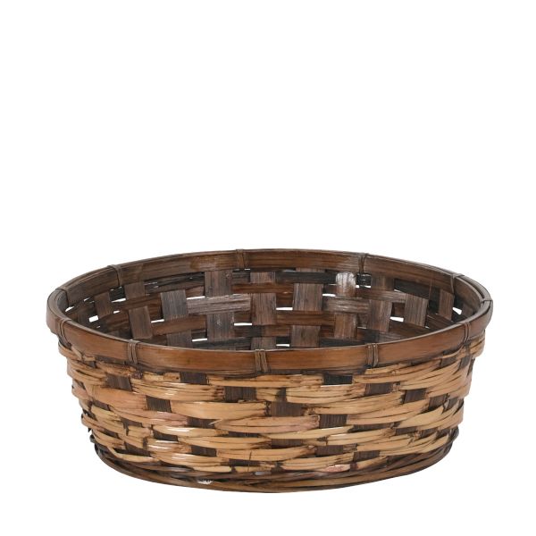 Round Stained Rattan & Bamboo Basket W/ Liner 12"                     