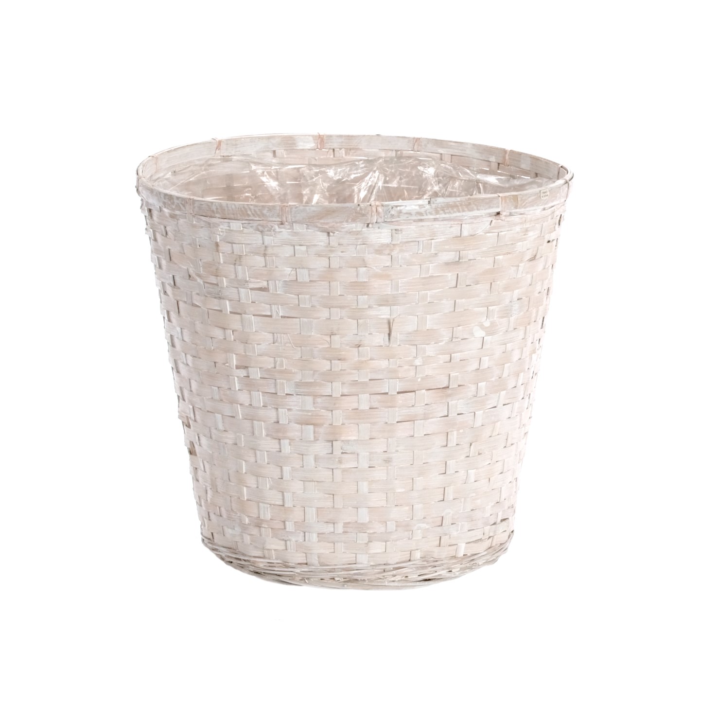 White Wash Bamboo Plant Basket W/ Sewn Liner 10"                      